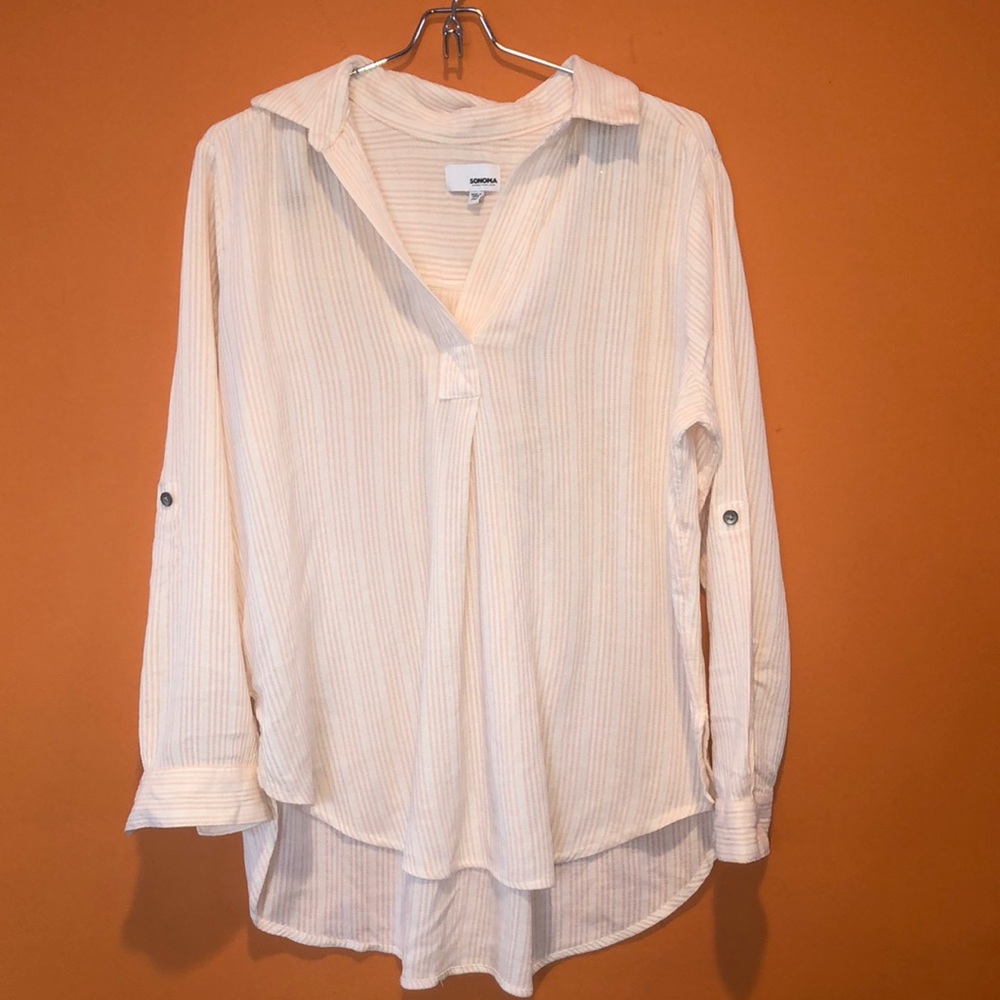 Sonoma long sleeve button down collared shirt sz PM color strips pink and white